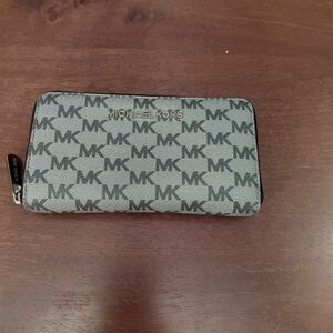 Michael Kors Black and Gray Logo Zip Wallet